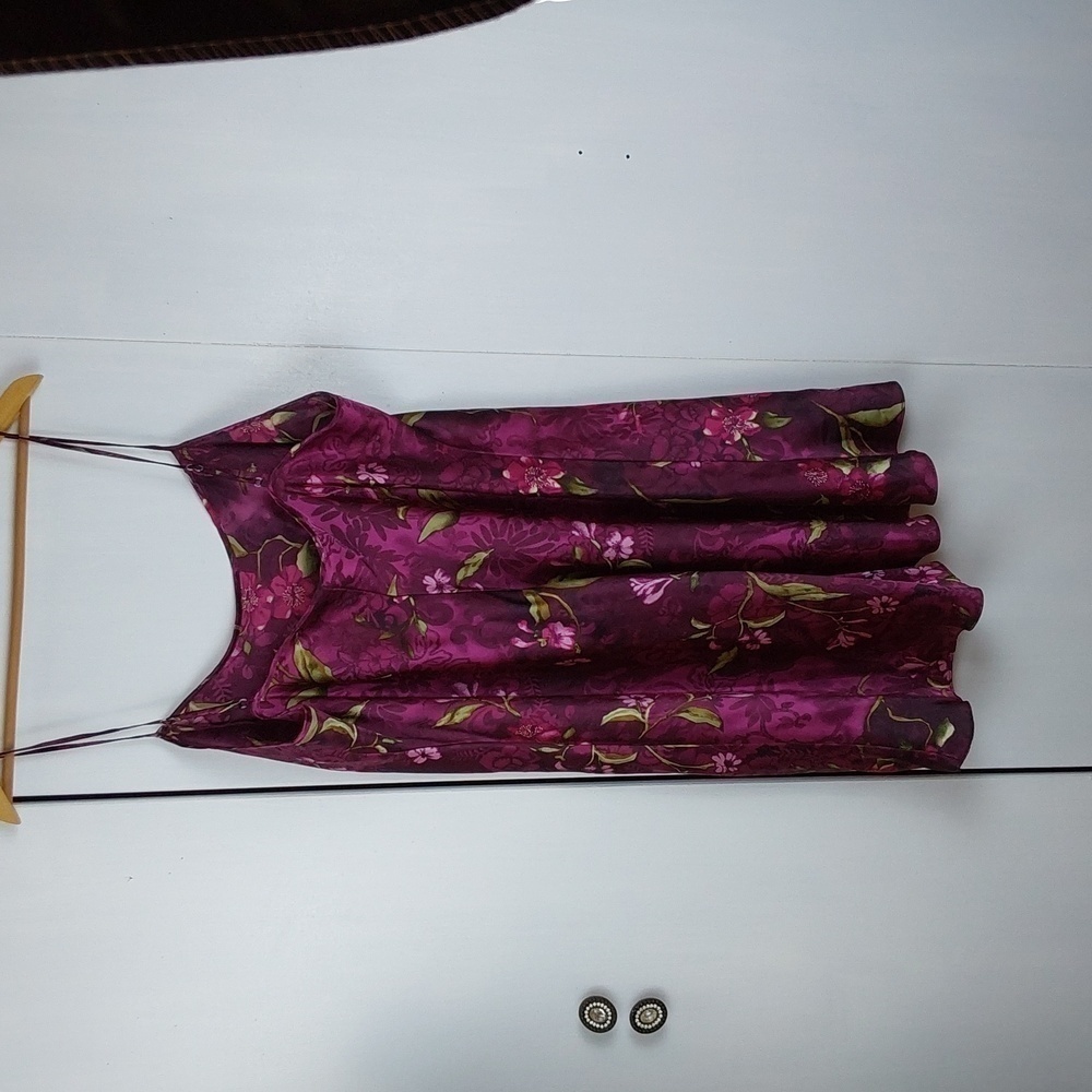 Boutique  Dark Floral Purple Satin Slip Dress Whimsigoth Feminine Sz.XL